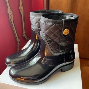 Black Tommy Hilfiger Pull On Quilted Rain Boots